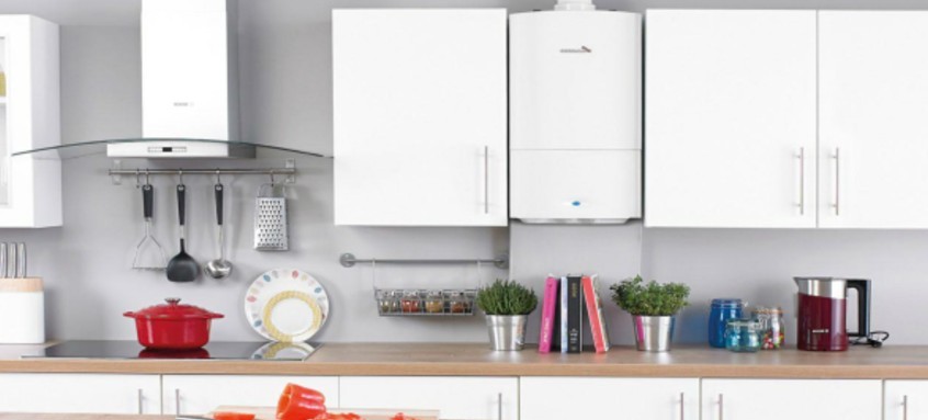 Combi boiler situated in family kitchen