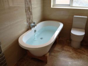Full bath of water in luxury modern bathroom