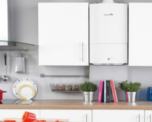 Combi boiler situated in family kitchen